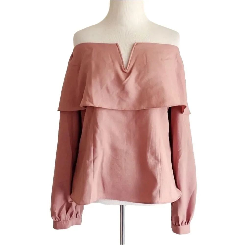 Lumiere Blush Rose Pink Off the Shoulder Long Sleeve Top